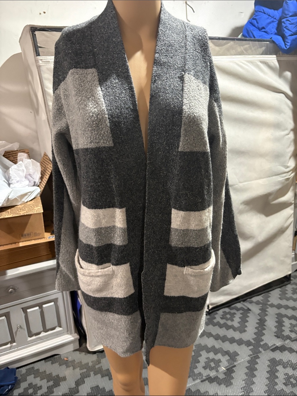 Old Navy Gray & Light Gray Open-Front Colorblock Cardigan